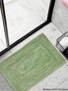 1 块橄榄绿色矩形印花绿色仿编织图案水晶天鹅绒地垫；可机洗、防污且易于护理的区域地毯，适用于客厅、卧室、儿童房、餐厅、浴室、厨房、阳台等；是房间装饰的理想地毯选择