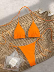 Bộ bikini dự tiệc PEPPERMOLLY mới, màu trơn, dây mảnh, kiểu đan chéo, hở lưng, thích hợp cho mùa hè đi biển, dành cho nữ, màu đen, thích hợp cho kỳ nghỉ. - trái cam - Xem 1