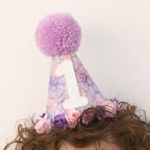 1pc Shiny Birthday Party Cone Hat With Floral Decor, Universal Celebration Headwear For Birthday And Festive Occasions, Photo Prop