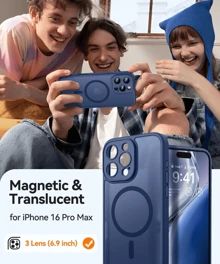 Coque magnétique compatible avec iPone 16/15/14/13/12/11, mise à niveau [Protection complète de l'appareil photo] [Compatible avec Magsafe] [Translucide mat] Coque de protection antichoc pour téléphone