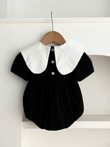 复古刺绣女婴短袖连体衣 - 黑色 - 查看 3