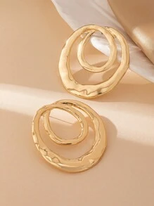 1 对复古几何分层环状耳环，金色金属色调，优雅时尚，适合送礼、聚会和日常佩戴 - 金黃色 - 查看 4