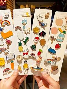 5/30pcs Multi-Color Enamel Metal Brooch Pins, Casual Vintage Style Brooch For Clothes, Pants, Backpacks, Ideal Gift For Friends, Random Color & Design - Multicolor - View 5