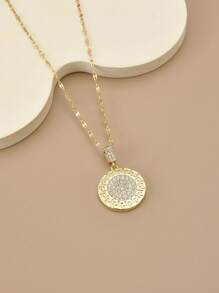 1 Stück voll mit Strass besetzter geometrischer Kreis Edelstahl zarter Luxus Halskette für Frauen