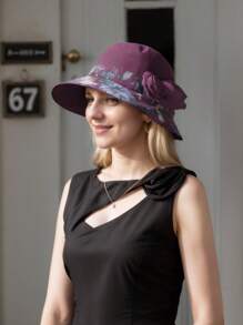 1pc Polyester Women's Bucket Hat With Flower Decor, Floral Print, UV Protection, Elegant And Stylish, Suitable For Gatherings And Outings In Spring - B-2502-lT - View 7