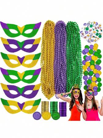 126 buc Set de favoruri de petrecere Mardi Gras Mardi Gras Mărgele Colier Mască Mardi Gras Parada Mascaradă Decoratiuni pentru petreceri Rechizite pentru femei bărbați