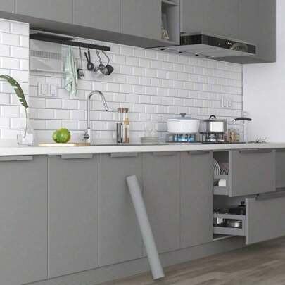 1 卷深灰色纯色即剥即贴壁纸，自粘式，防水，防油，加厚乙烯基，适用于橱柜、墙壁、台面、架子、门