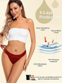 3Pcs Set Of Absorbable Physiological Underwear For Valentine's Day Women's Sexy Underwear, Comfortable And Elastic Close Fitting Underwear Suitable For Women's Menstrual Period Leak Proof Thong - 彩色 - 查看 4