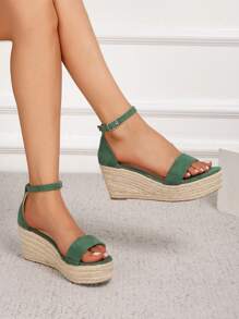 Fashion Comfortable Fashion Versatile Holiday Style Espadrille Platform Wedge Sandals - Green - View 1