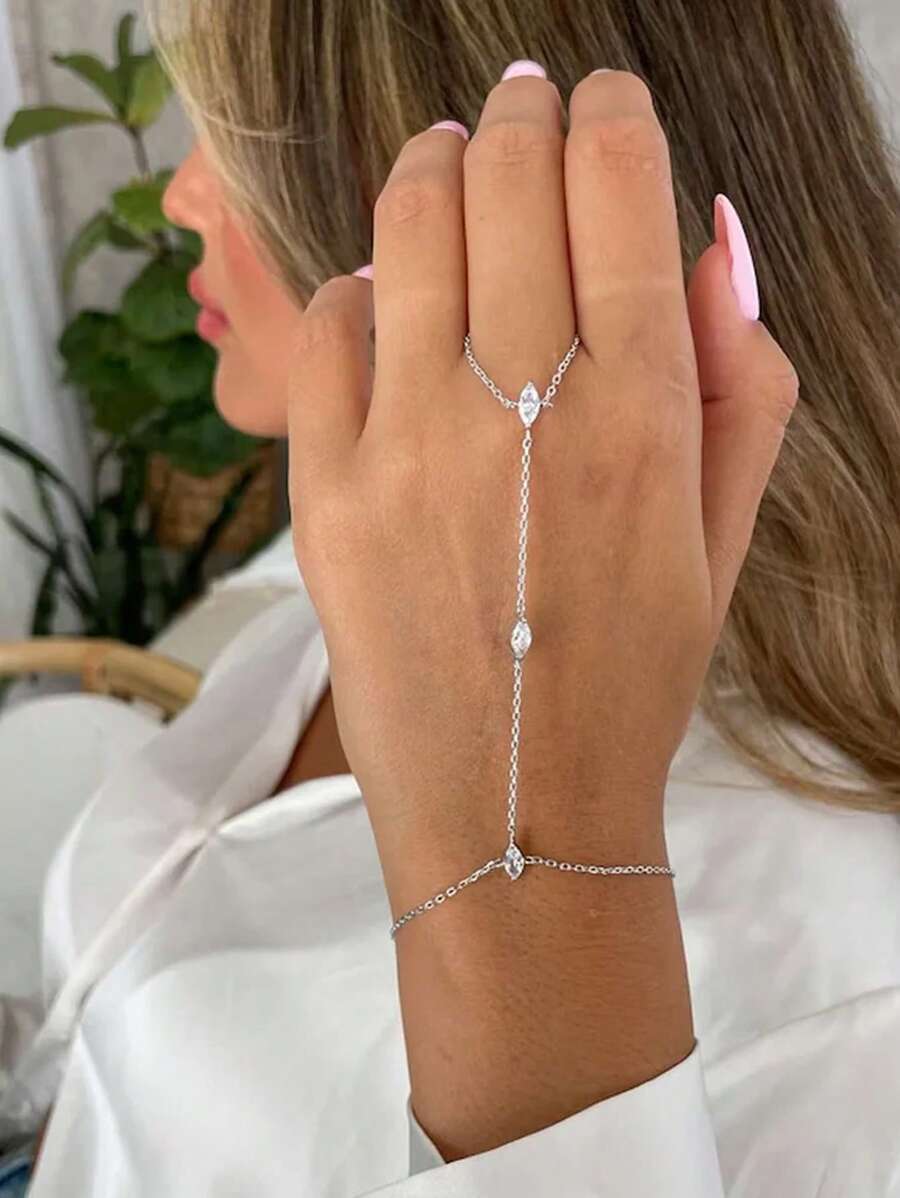 Stonefans Bohemia Rhombus Crystal Bracelet Hand Jewelry For Women Simple Thin Chain Finger Bracelet Jewelry Accessories Gift