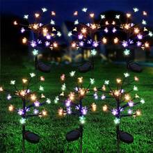 1pc Solar Double-Layer Lotus Cherry Blossom Branch Light, Solar LED Ground Plug-In Solar Lawn Light, Outdoor Waterproof Courtyard Light, Suitable For Outdoor Fences, Courtyards, Terraces, And Tree Decoration Scene Atmosphere Layout, Outdoor Garden Lighting For Pathway, Yard, Patio