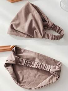 1pc Arab Dubai/Turkish Classic Solid Color Soft, Breathable, Stretchy Wide-Banded Sweat-Absorbent Non-Slip Multifunctional Hair Band Headscarf, Suitable For Sports, Yoga, Makeup And Daily Wear - Gray Beige - View 5