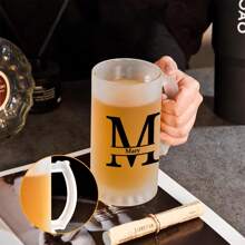 1pc, Personalized A-Z Letter Name Custom Beer Mug, 15oz Frosted Glass Beer Mug With Handle, Custom Glassware With Letter Name, Party Customized Favors,Durable,Reusable,Multi-Functional,Ornamental,Stylish,Exquisite,High-Quality,Custom,Personalized,Unique,Ideal Gifts For Him,Ideal Gifts For Her,Her,Boyfriend,Girlfriend,Dad,Mom,Family,Friends,Son,Daughter,School Students,Workers,Kids,Office,Tea Room,School,Home,Brunch-Ready