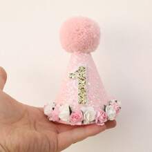 1pc Shiny Birthday Party Cone Hat With Floral Decor, Universal Celebration Headwear For Birthday And Festive Occasions, Photo Prop