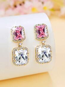 1 para eleganckich kwadratowych kolczyków z kryształkami lodu z cyrkonii z miedzi, odpowiednich dla kobiet, pasujących do codziennych strojów, na imprezę, wesele, wysokiej jakości akcesoria jubilerskie, walentynki, prezent świąteczny