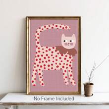 1 Pieza - Impresión en lienzo de ilustración minimalista moderna de un gato, con lunares rojos, adecuada para la decoración primaveral del hogar, sin marco, para decoración de sala de estar y dormitorio