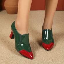 Women's Mary Jane Laser-Cut Chunky Heel Vintage Closed-Toe Shoes, Suitable For Spring & Autumn