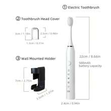 1pc Electric Toothbrush, 3 Replaceable Brush Heads, USB Charging, 5 Cleaning Modes, 1 Set Includes Bathroom Wall-Mounted Toothbrush Holder Storage Rack, Travel Toothbrush Dust Cover, Protects Oral Health, For Adult Use - 白色 - 查看 3