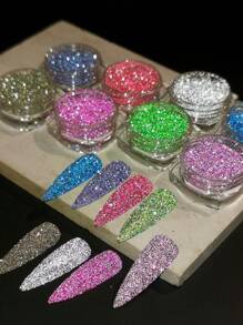 10g Shiny Reflective Diamond Nail Glitter Powder Silver Holographic Micro Drill Dazzling Crystal Gel Polish Manicure Pigment ,Reflective Silver Nail Powder Flash Disco Diamond Chrome Pigment Dipping Powder Nail Glitter Rhinestone Sequins - Multicolor - View 9