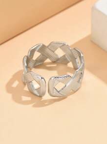 1 Piece Elegant Vintage Braided Stainless Steel Adjustable Open Ring, 18K Gold Plated Non-Fading Jewelry, Women Everyday Wear