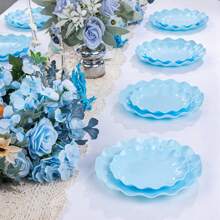 20Pcs Blue Plastic Plates | 10.25" Dinner Or 7.5" Salad Plates | Heavy Duty Sturdy Disposable Plates For Mother's Day, Birthday & Party Decor - 蘭色 - 查看 7