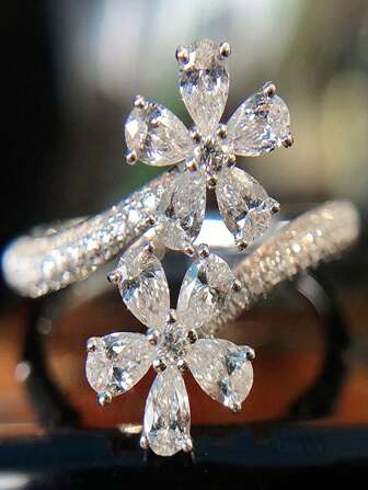 1 szt. Elegancki pierścionek z kwiatem dla kobiet cyrkonia sześcienna otwierający pierścionek z kwiatem biżuteria ślubna