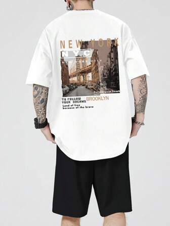 Lonblece 2 件男士印花短袖 T 恤 + 透气短裤套装，适合春夏季日常穿着