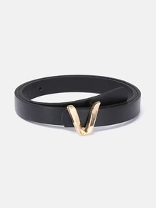 1pc Solid Color Casual Polyurethane (PU) Ladies Decorative Belt With Letter Buckle, Suitable For Everyday Wear