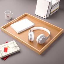 1 pièce Plateau de service en bambou avec poignées, plateau à petit-déjeuner rectangulaire, plateau repas utilisé dans la chambre, la cuisine, le salon (kaki), cuisine, cadeau de Noël