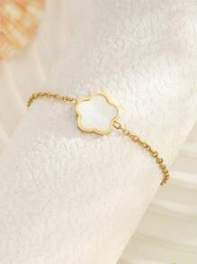 1pc Simple Popular Five-Leaf Flower Shaped Shell Bracelet For Girls Delicate Party Jewelry For Friends Birthday Gift