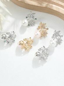 3 件套优雅铜方晶锆石花朵和珍珠耳环、吊坠项链首饰套装，非常适合新娘、婚礼、订婚、派对 - 耳環項鍊三件套裝 - 查看 12