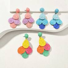 1 Pair Colorful Handwoven Raffia Dopamine Earrings With High-End Design For Women, Spring/Summer - Geometric - View 1