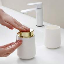Set Aksesori Meja Kamar Mandi Warna Putih Emas Matte 2 Buah - Dispenser Sabun dan Tempat Sikat Gigi, Cocok untuk Meja Kamar Mandi - platinum - View 4