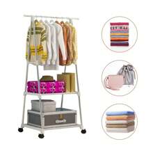 1pc Floor Standing Coat Rack, Bedroom Compact Clothes Hanger Rack With Shelves, Multi-Layer Storage For Living Room, Mobile & Multifunctional Design Indoor And Balcony Drying Rack - trắng - Xem 3