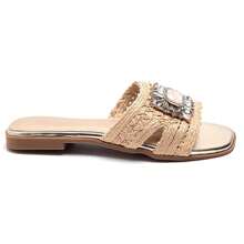 Women's Rhinestone Decorated Casual Fashionable Flat Sandals - Beige - View 3