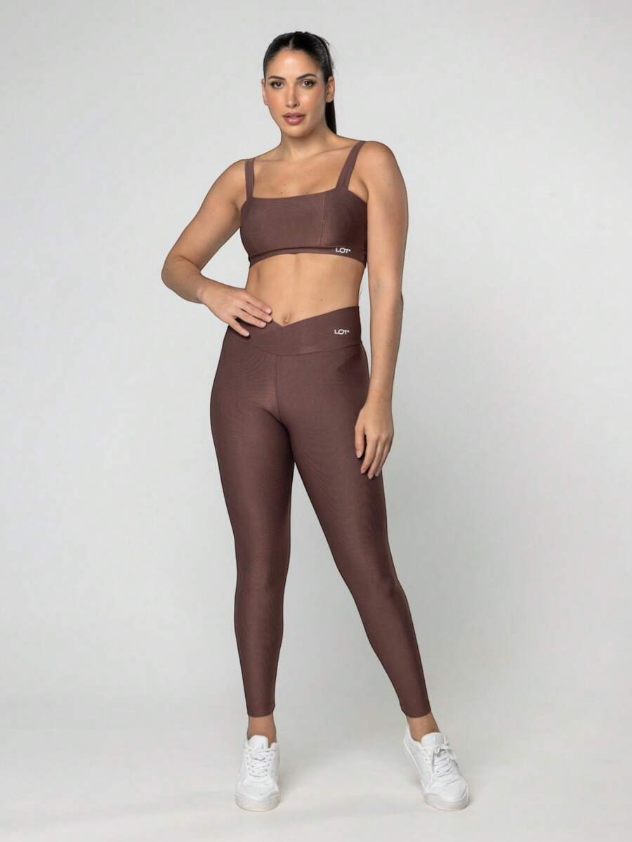 LOT FITNESS Women's Gym Fitness Set Top And Leggings Polyamide Gym Clothing - 鏽棕色 - 查看 1