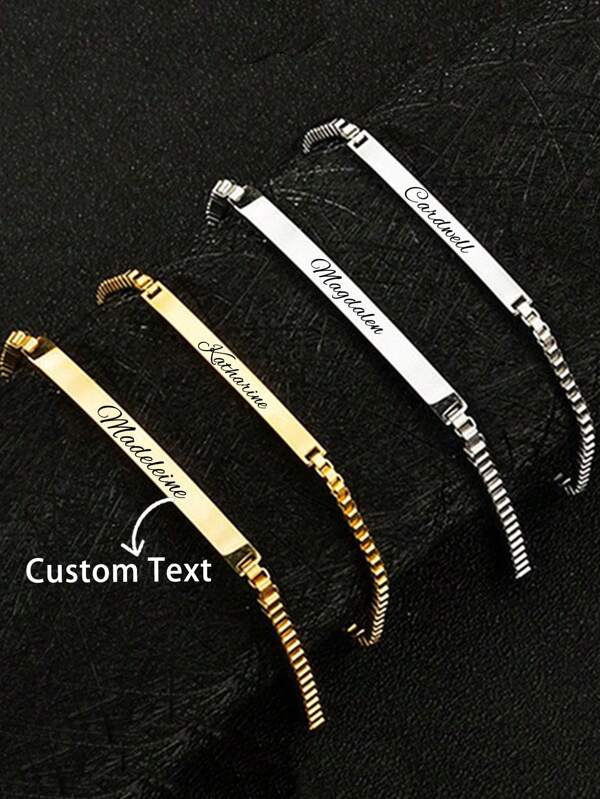 Personalized Fashion Gift Custom Name Bracelet, Stainless Steel Gold Color Engraved English Name Cuff Bracelet, Suitable For Daily Wear, Beach Trips, Perfect Gift For Valentine's Day, Mother's Day, Anniversary For Lover, Friend, Classmate, Mom