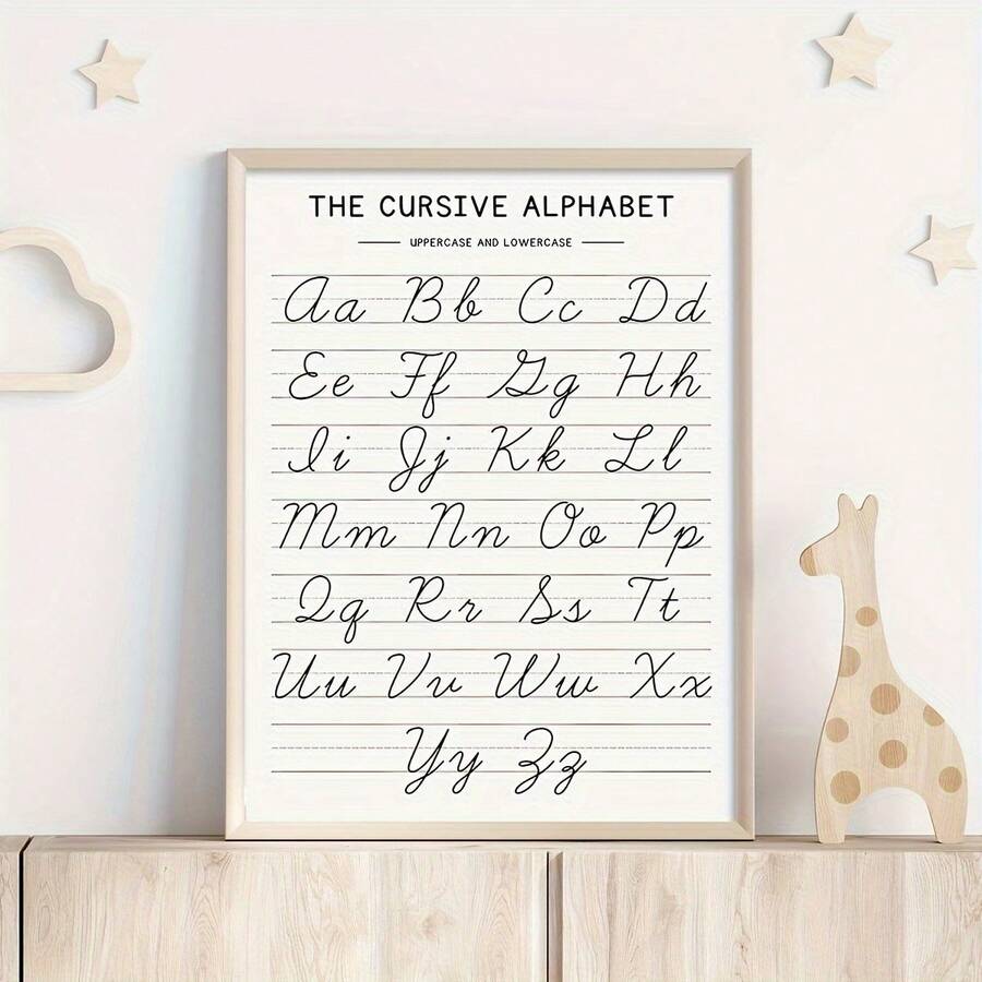 Cursive Handwriting Chart, Home School Learning Tool, Alphabet Poster, Educational Poster, Living Room Wall Art, Bedroom Wall Decor, Home Decor Room Decor - 1 Piece Of Wood Framed Oil Painting (3) Thickness 2.25 Cm/0.9 Inch- Home Decoration For All Occasions - Ideal New Year, Valentine's Day, Thanksgiving, Easter, Christmas Gift , Room Decoration Aesthetic, Wall Decoration Art, Perfect Gift, Autumn And Winter Wall Decoration, Living Room Decoration, Bedroom Decoration, Kitchen Decoration, Entry Decoration, Bathroom Decoration, Direct Wall Painting, High Quality Wall Painting Poster - 白色 - 查看 1