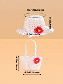 2pcs/Set Girls Floral Bucket Hat & Floral Bag, Suitable For Girls Outings & Trips In Spring/Summer, Also Suitable For Daily Outdoor Wear & Sun Ion - White - View 3