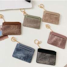 Two Pieces S Holder Portable Women Zipper Coin Purse With Key Chain PU Leather Credit Business Case Gift Mini Wallet Wallet Keychain Card Wallet - Multicolor - View 1