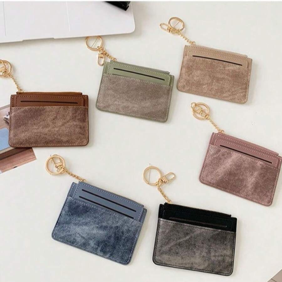 Two Pieces S Holder Portable Women Zipper Coin Purse With Key Chain PU Leather Credit Business Case Gift Mini Wallet Wallet Keychain Card Wallet - Multicolor - View 1