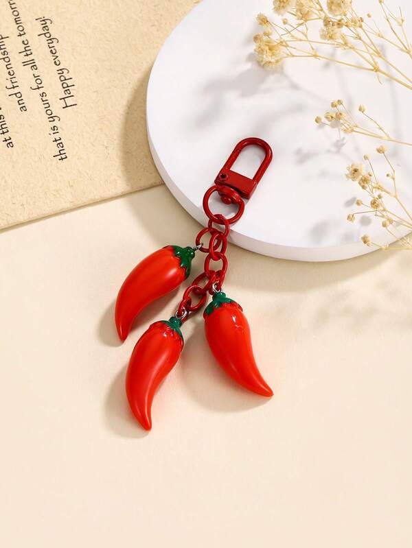 1pc Simulated Red Chili Pepper Keychain Pendant, Fashionable Bag Decoration Accessory, Couple Car Accessories Bag Charm School Cute Goth Y2k Christmas Gift Ideas Bag Accessories Lanyards With Id Holder Car Accessories Bag Charms