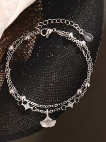 纯银镶钻银杏叶手链小杏开运手链双层圆珠手链森系树叶文艺范儿优雅女性 - 銀杏葉手鍊 - 查看 11