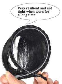 Peluca con diadema con trenza de tres mechones y flequillo lateral, cabello sintético liso para mujeres