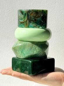 1pc Springtime Fresh Green Gradient Square & Circle Thick Resin Bracelet, Fashionable & Versatile Women's Jewelry, Personalized Gift - Multicolor - View 2