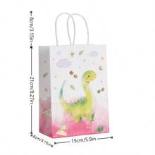 12件海洋动物主题礼品包装袋卡通恐龙印花手提袋派对牛皮纸袋