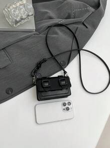 2 piezas Bolso versátil de mujer Primavera/Verano 2025 Nuevo modelo con acabado en aceite Mini lápiz labial de moda Bolso de hombro cruzado pequeño tipo caramelo para señora - Negro - Ver 11