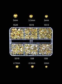 6 格套装指甲装饰混合尺寸指甲钻石平底水钻胶水钻 DIY 闪亮贴纸皮肤非热修复水晶