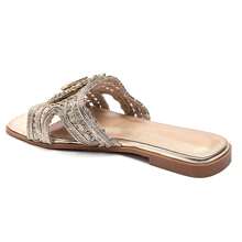 Sandalias planas con tira tejida decorada con rhinestones - Dorado - Ver 3
