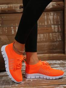 Couple Matching Lace-Up Casual Sport Shoes, Lightweight & Versatile, Slip-On Mesh Breathable Walking Shoes For Mom